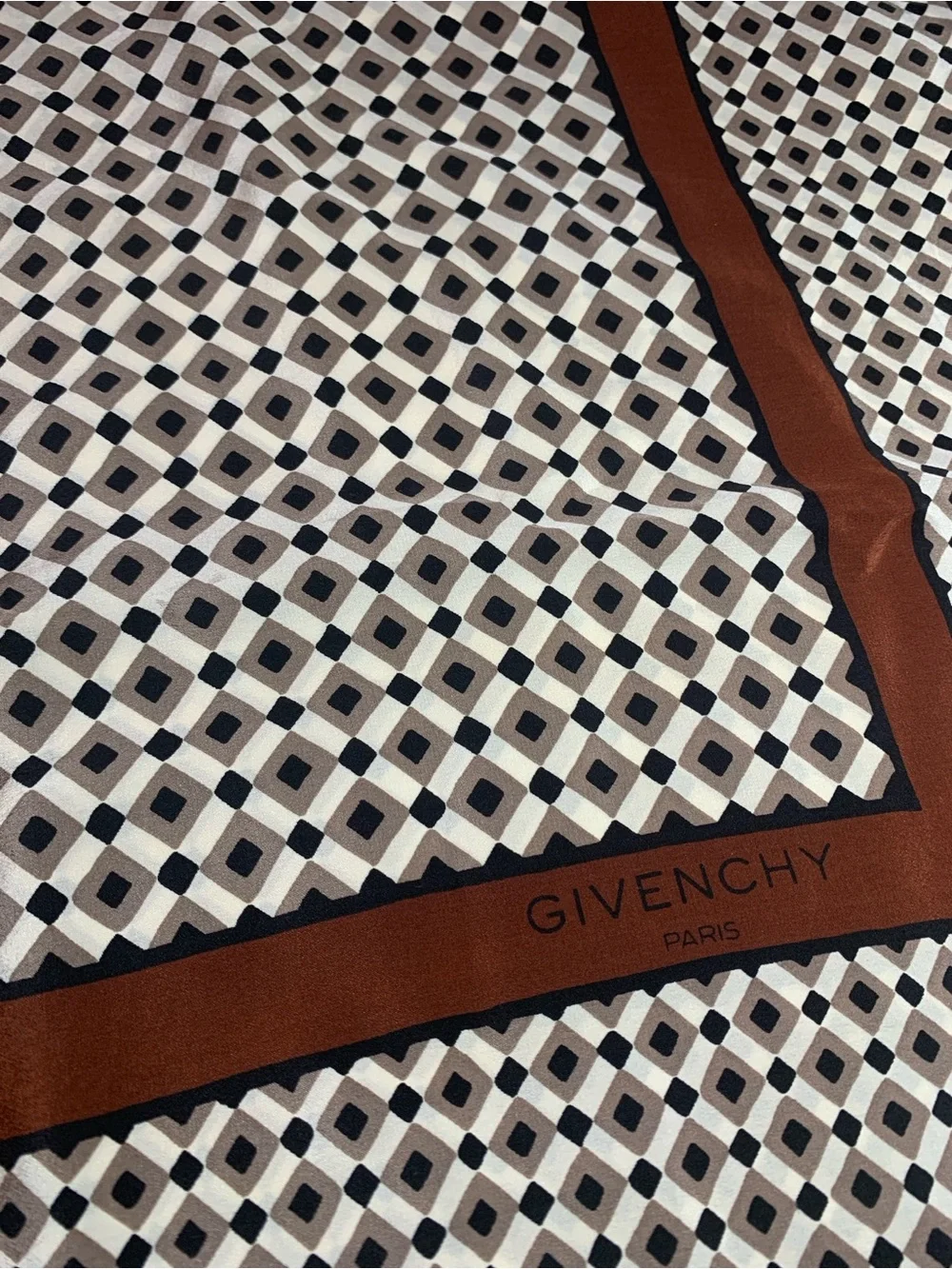 Givenchy Geometric Silk Scarf in Brown, Black & Cream